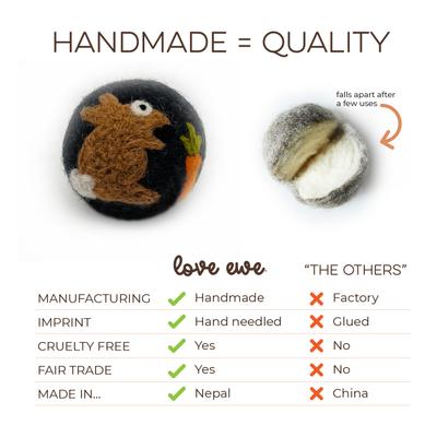 Show full view: Hustle & Blush Love Ewe "Duck & Bunny" Handmade Organic Wool Felt Dog & Cat Ball Toys, 3 pack slide 4 of 9