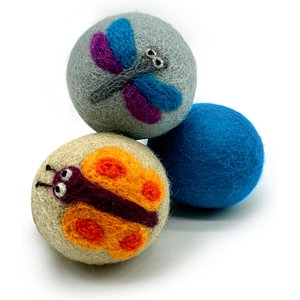 Hustle & Blush Love Ewe "I Believe I Can Fly" Handmade Organic Wool Felt Dog & Cat Ball Toys, 3 pack