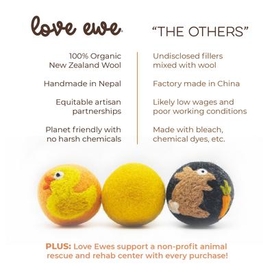 Show full view: Hustle & Blush Love Ewe "Duck & Bunny" Handmade Organic Wool Felt Dog & Cat Ball Toys, 3 pack slide 3 of 9