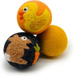 Hustle & Blush Love Ewe "Duck & Bunny" Handmade Organic Wool Felt Dog & Cat Ball Toys, 3 pack