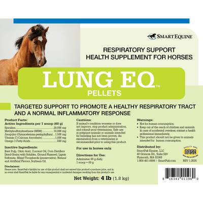 Show full view: SmartEquine Lung Eq Respiratory Support Pellets Horse Supplement, 4-lb bucket slide 2 of 7