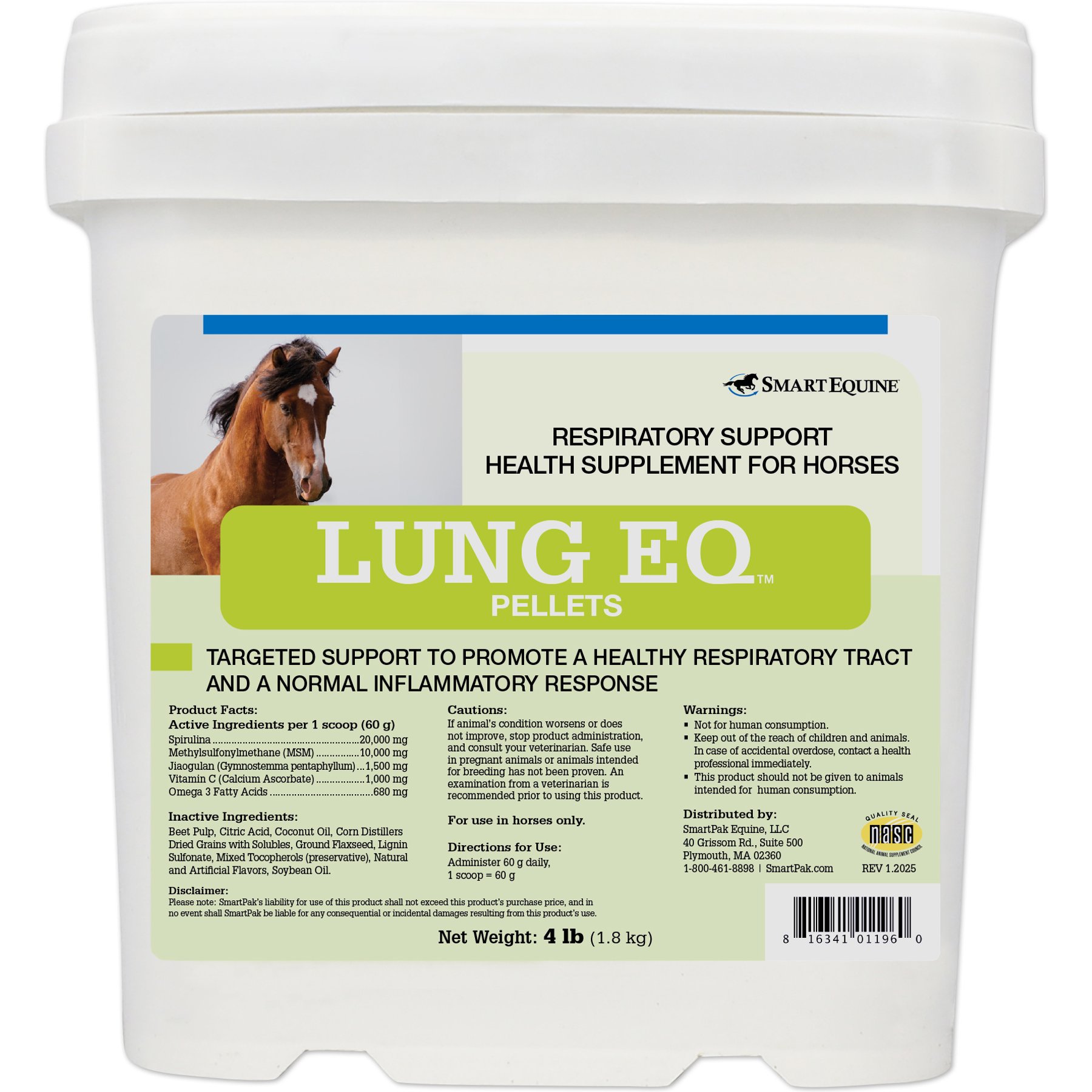 SmartPak Lung Eq Respiratory Support Pellets Horse Supplement, 4-lb bucket