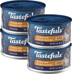 Blue Buffalo Tastefuls Turkey & Chicken Entrée Pate Wet Cat Food, 3-oz can, case of 4