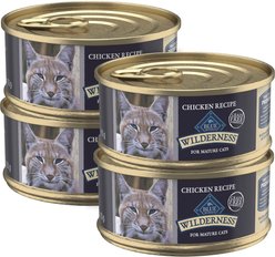 Blue Buffalo Wilderness Adult 7+ Chicken Recipe High-Protein Grain-Free Pate Wet Cat Food, 3-oz can, case of 4