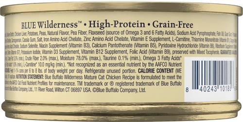 Show full view: Blue Buffalo Wilderness Adult 7+ Chicken Recipe High-Protein Grain-Free Pate Wet Cat Food, 3-oz can, case of 4 slide 3 of 12
