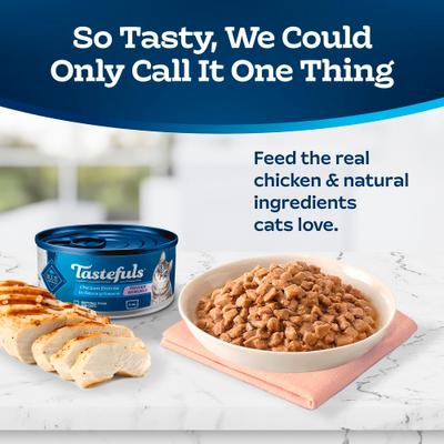 Show full view: Blue Buffalo Tastefuls Tender Morsels Chicken Entrée Wet Cat Food, 3-oz can, case of 4 slide 4 of 11