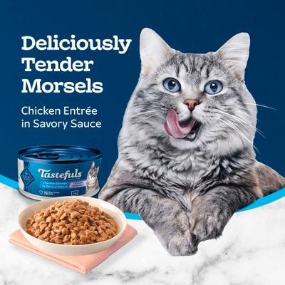 Show full view: Blue Buffalo Tastefuls Tender Morsels Chicken Entrée Wet Cat Food, 3-oz can, case of 4 slide 5 of 11