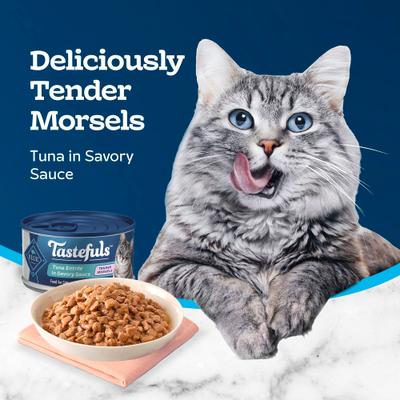 Show full view: Blue Buffalo Tastefuls Tender Morsels Tuna Entrée Wet Cat Food, 3-oz can, case of 4 slide 5 of 11