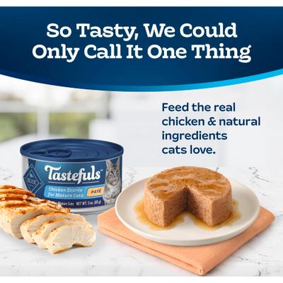 Show full view: Blue Buffalo Tastefuls Chicken Entrée Mature Cats Pate Wet Cat Food, 3-oz can, case of 4 slide 4 of 11