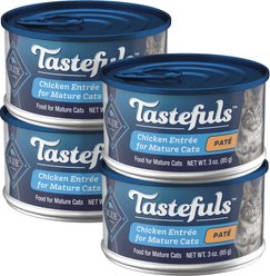 Blue Buffalo Tastefuls Chicken Entrée Mature Cats Pate Wet Cat Food, 3-oz can, case of 4