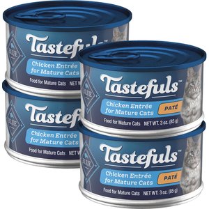 Blue Buffalo Tastefuls Chicken Entrée Mature Cats Pate Wet Cat Food, 3-oz can, case of 4