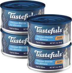 Blue Buffalo Tastefuls Chicken Entrée Pate Kitten Canned Cat Food, 3-oz can, case of 4