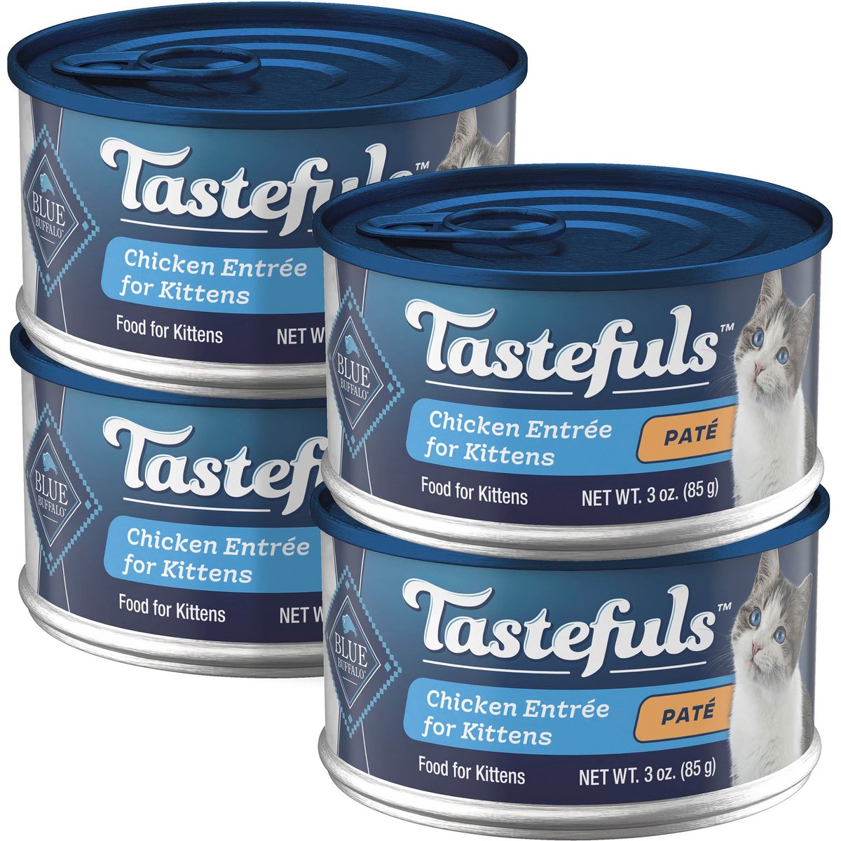Blue Buffalo Tastefuls Chicken Entrée Pate Kitten Canned Cat Food, 3-oz can, case of 4