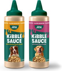 Jinx Kibble Sauce Beef Bone Broth Wet Dog Food Topper, 12-fl oz bottle + Chicken Bone Broth Wet Dog Food Topper, 12-fl oz bottle