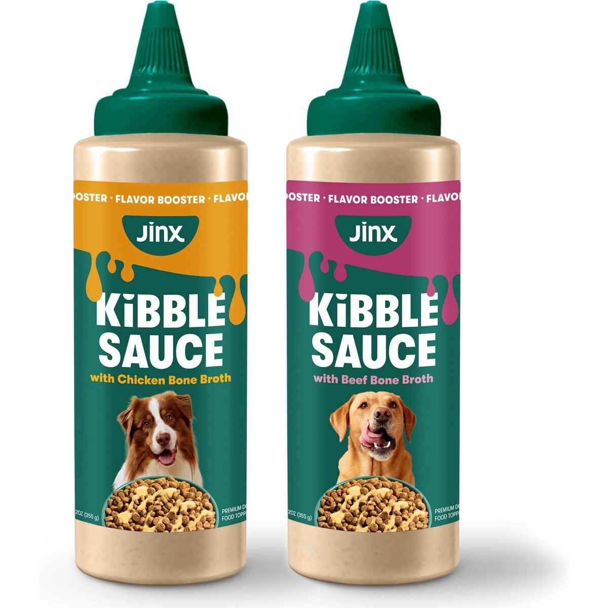 Jinx Kibble Sauce Beef Bone Broth Wet Dog Food Topper, 12-fl oz bottle + Chicken Bone Broth Wet Dog Food Topper, 12-fl oz bottle