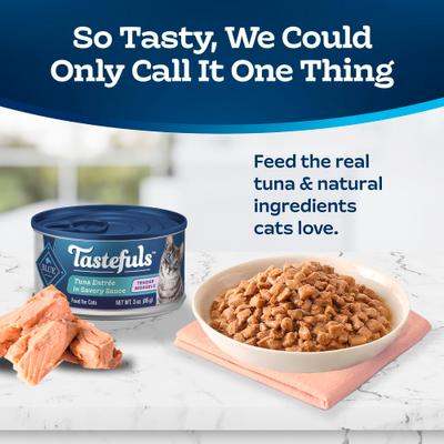 Show full view: Blue Buffalo Tastefuls Tender Morsels Tuna Entrée Wet Cat Food, 3-oz can, case of 4 slide 4 of 11