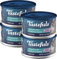 Blue Buffalo Tastefuls Tender Morsels Tuna Entrée Wet Cat Food, 3-oz can, case of 4