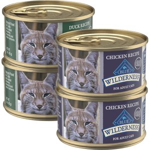 Blue Buffalo Wilderness High-Protein Grain-Free Chicken & Duck Pate Recipe Wet Cat Food, 3-oz can, case of 4