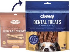 Chewy Natural Peanut Butter Flavor Dental Chew Dog Treats (FORMERLY TRUE ACRE FOODS), 32 count