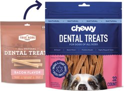 Chewy Natural Bacon Flavor Dental Chew Dog Treats (FORMERLY TRUE ACRE FOODS), 32 count