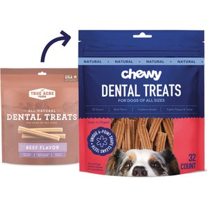 Chewy Natural Beef Flavor Dental Chew Dog Treats (FORMERLY TRUE ACRE FOODS), 32 count