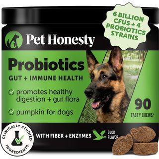 Pet Honesty Probiotics Gut + Immune Health Duck Flavored Soft Chews, Digestive Probiotic Supplement for Dogs, 90 count slide 1 of 9