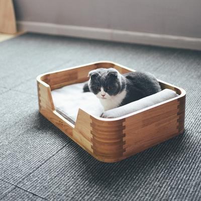 Show full view: Fairela Solid Wood Furniture Style Sofa Dog & Cat Bed with Removable Cover & Linen Cushion, Natural/Beige, Medium slide 9 of 10