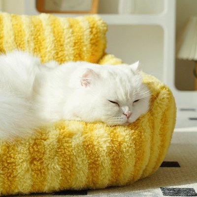 Fairela Fairela Large Striped Furniture Style Sofa Dog & Cat Bed with Removable Cover, Medium, Yellow