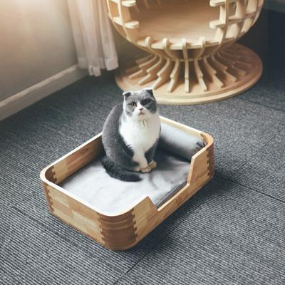 Show full view: Fairela Solid Wood Furniture Style Sofa Dog & Cat Bed with Removable Cover & Linen Cushion, Natural/Beige, Medium slide 3 of 10