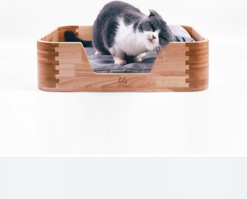 Show full view: Fairela Solid Wood Furniture Style Sofa Dog & Cat Bed with Removable Cover & Linen Cushion, Natural/Beige, Medium slide 5 of 10