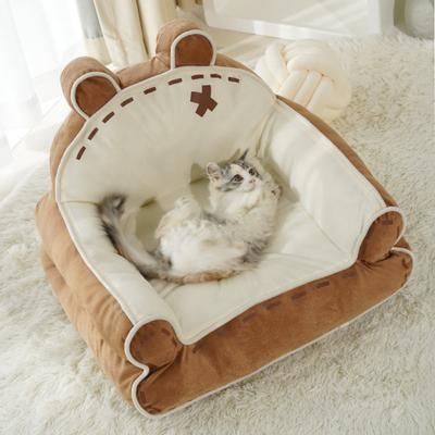 Show full view: Fairela Little Bear Fabric Furniture Style Sofa Dog & Cat Bed with Removable Cover, Brown/White, Medium slide 5 of 8