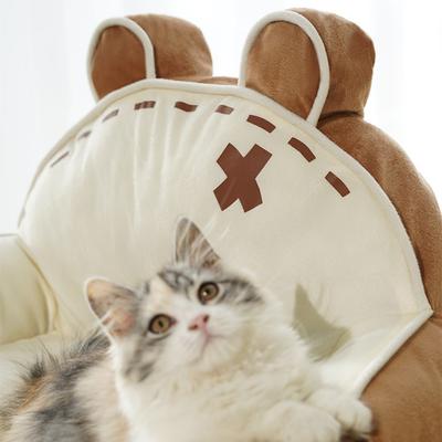Show full view: Fairela Little Bear Fabric Furniture Style Sofa Dog & Cat Bed with Removable Cover, Brown/White, Medium slide 6 of 8