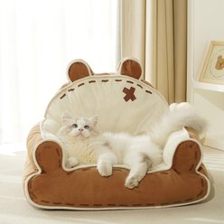 FairyLand Little Bear Fabric Furniture Style Sofa Dog & Cat Bed with Removable Cover, Brown/White, Medium