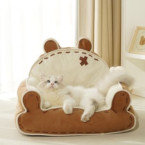 FairyLand Little Bear Fabric Furniture Style Sofa Dog & Cat Bed with Removable Cover, Brown/White, Medium