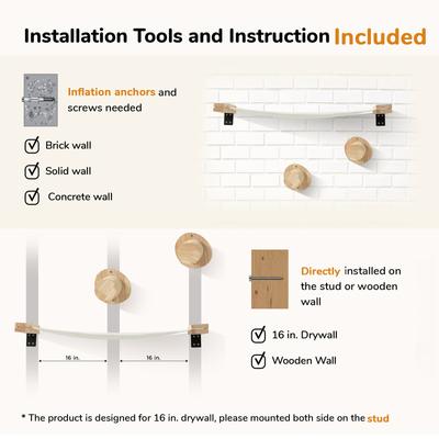Show full view: FUKUMARU Cat Wall Perch with Hammock Set, 3 count slide 5 of 7