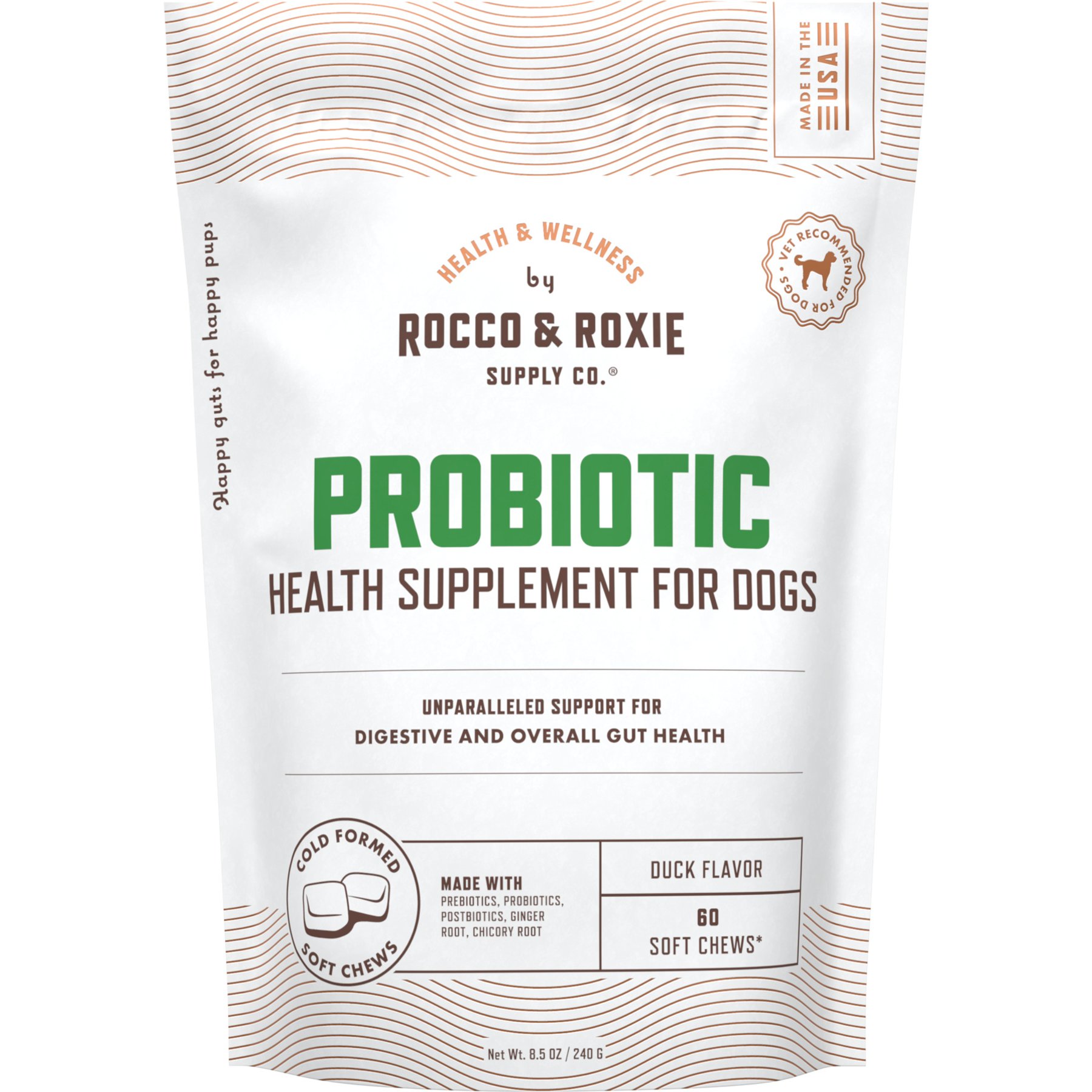 Rocco & Roxie Supply Co. Duck Flavored Probiotic Digestive Aid Soft Chew Supplement for Dogs, 60 count