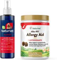 NaturVet Aller 911 Allergy Aid Anti-Lick Paw Plus Aloe Vera Dog & Cat Spray, 8-oz bottle & NaturVet Aller-911 Allergy Aid Plus Antioxidants Cat & Dog Soft Chews, 180 count