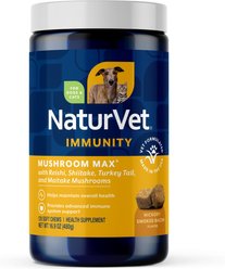 NaturVet Mushroom Max Immunity Hickory Smoked Bacon Flavored Supplement for Dogs & Cats, 120 count