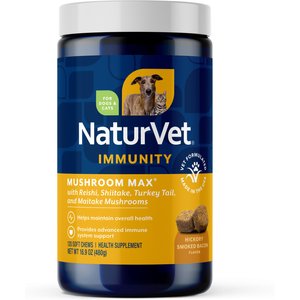 NaturVet Mushroom Max Immunity Hickory Smoked Bacon Flavored Supplement for Dogs & Cats, 120 count