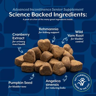 Show full view: NaturVet Advanced Incontinence Hickory Smoked Bacon Flavored Senior Supplement for Dogs, 60 count slide 5 of 8