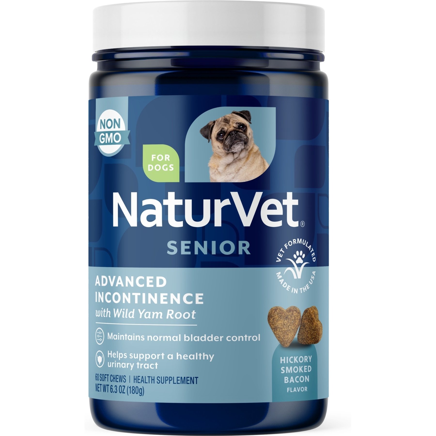 NaturVet Advanced Incontinence Senior Hickory Smoked Bacon Flavored Supplement for Dogs, 60 count