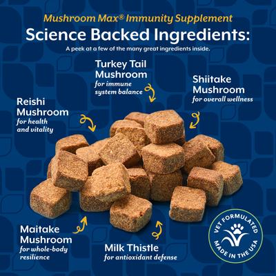 Show full view: NaturVet Mushroom Max Immunity Hickory Smoked Bacon Flavored Supplement for Dogs & Cats, 120 count slide 5 of 8