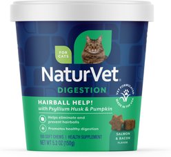 NaturVet Hairball Help! Digestion Salmon Flavored Soft Chew Supplements for Cats, 100 count