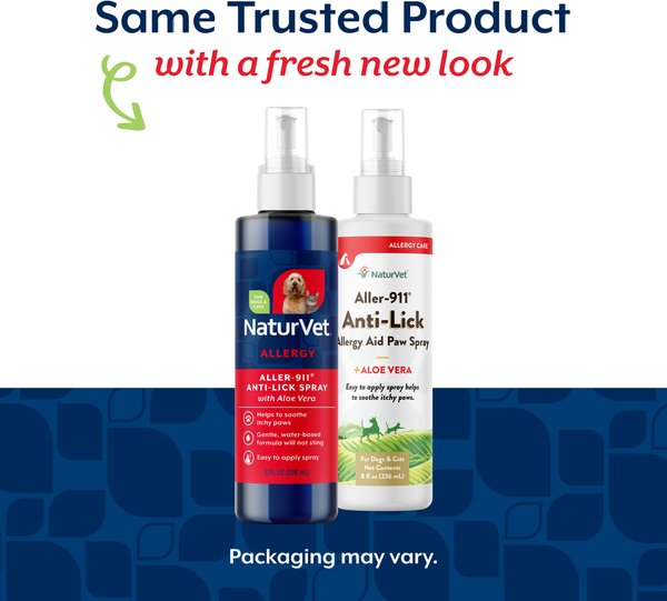 Show full view: NaturVet Aller-911 Anti-Lick Spray with Aloe Vera for Dogs & Cats, 8-fl oz bottle slide 2 of 11