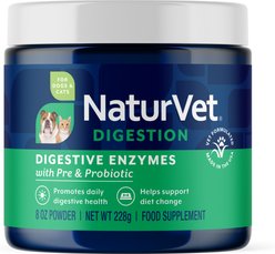 NaturVet Digestive Enzymes Plus Pre & Probiotic Powder Supplement for Dogs & Cats, 8-oz jar