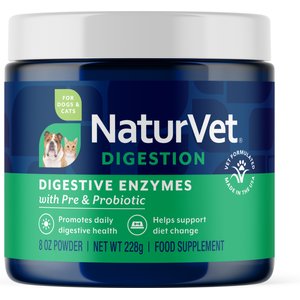 NaturVet Digestive Enzymes Plus Pre & Probiotic Powder Supplement for Dogs & Cats, 8-oz jar