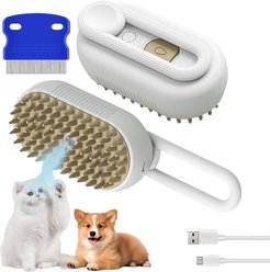 Fido Fave Steam Brush & Flea Comb Dog & Cat Grooming Set, White, 2 count