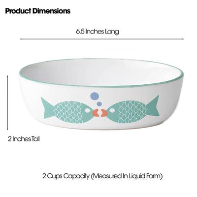 Show full view: PetRageous Designs Bubble Fish Oval-Shaped Ceramic Cat Bowl, White/Turquoise Shimmer, 2-cup slide 4 of 5