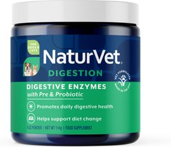 NaturVet Digestive Enzymes Plus Pre & Probiotic Powder Supplement for Dogs & Cats, 4-oz jar