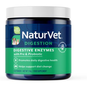 NaturVet Digestive Enzymes Plus Pre & Probiotic Powder Supplement for Dogs & Cats, 4-oz jar